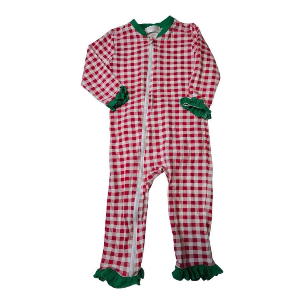 Cecil And Lou Red and White Gingham Holiday Pajama With Monogram